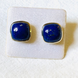 Large ear studs lapis lazuli, 925 silver