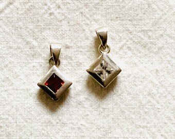 Small pendant garnet or zirconia, faceted stone, 925 silver
