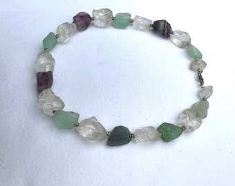 Collar de cristal de roca y piedras preciosas de fluorita, piedras en bruto