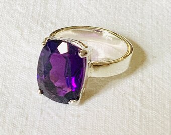 Ring large faceted amethyst, 925 silver