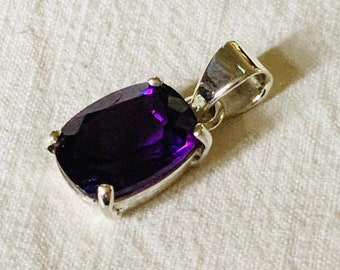 Pendant large faceted amethyst, 925 silver