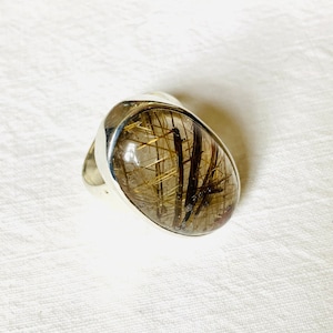 Large rutilated quartz ring, 925 silver