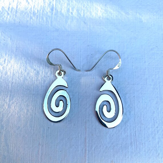 Boucles D'oreilles Vintage En Argent Massif - Forme Spirale - Dormeuses - Bon état