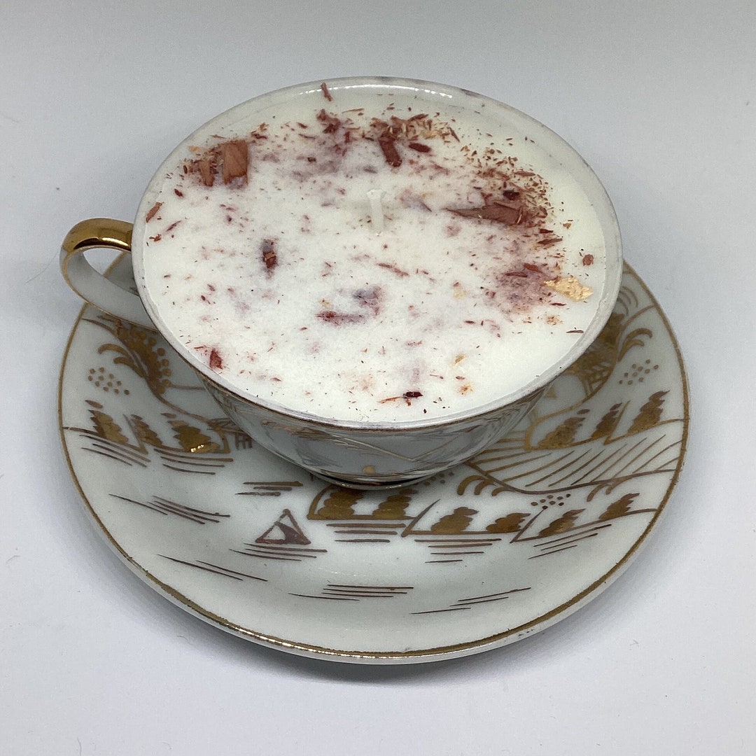 Handmade Teacup Candle Gold Scenic Antique Teacup Soy Wax Etsy