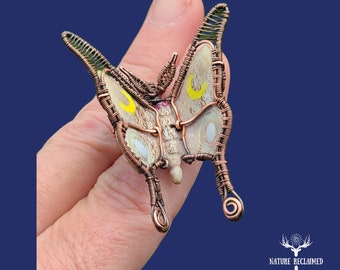 Lunar Moth - Wire wrapped, carved antler pendant