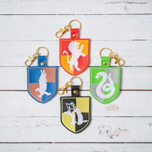 House Crest Key Fobs (Set of 4) - Digital Embroidery File, 4x4, In The Hoop, NOT A PHYSICAL PRODUCT