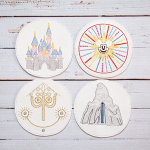 Happiest Drink Coasters on Earth (Set of 4) Digital Embroidery File, 4x4, In The Hoop, NOT A PHYSICAL PRODUCT