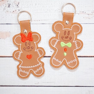 ジンジャーブレッド マウス キー フォブ (2 個セット) - デジタル刺繍ファイル、4 x 4、フープ内、物理的な製品ではありません