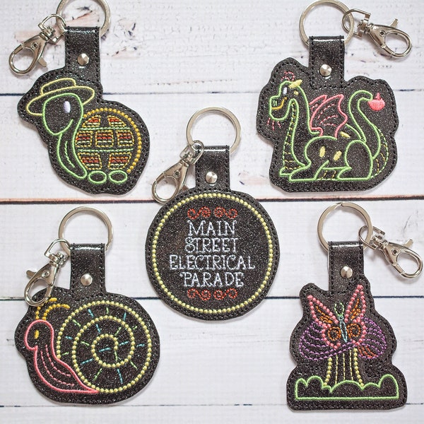 Electrical Parade (Set van 5) Sleutelhangers - Digitaal borduurbestand, 4x4, In The Hoop, GEEN FYSIEK PRODUCT