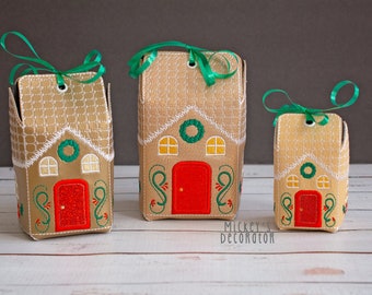Gingerbread Treat Box (3 Sizes) - Digital Embroidery File, 5x7, 6x10, and 7x12, In The Hoop, NOT A PHYSICAL PRODUCT