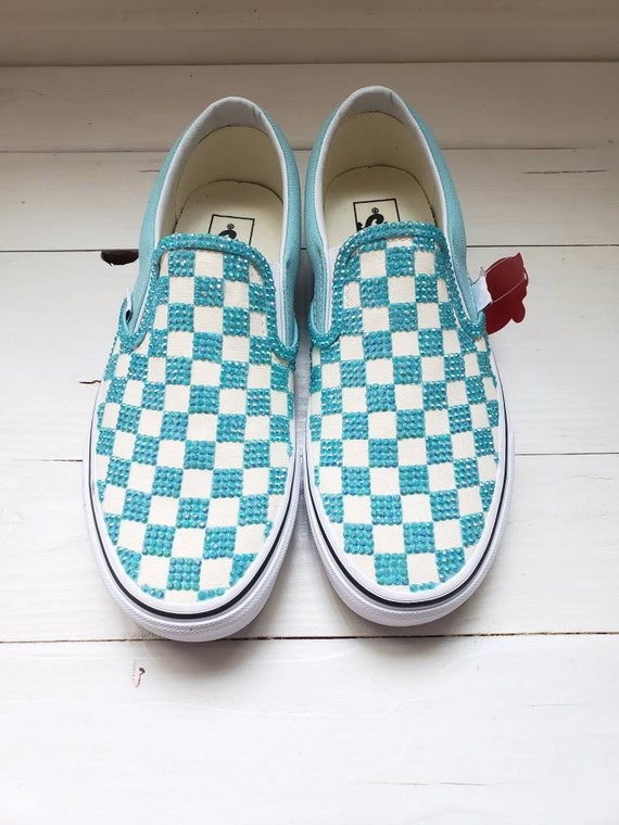baby blue slip on checkered vans