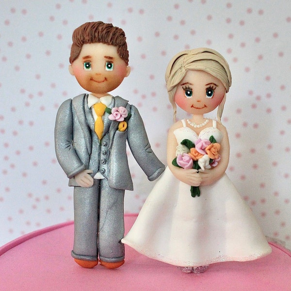 Figurine de gâteau de mariage personnalisé, marié de mariée de gâteau de mariage, gâteau en argile polymère pour mariage personnalisé Couple Cake Topper