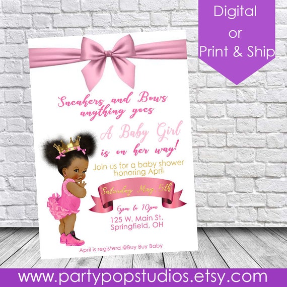 afro puff baby shower invitations
