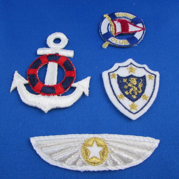 Group of 4 Vintage 1980s nautical themed applique patches anchor life perserverwings and heraldic lion