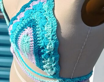 Hawaii Crop Top, Festival Top, Bikini Top, Halter Top,  Beachwear, Handmade, Cotton Bra, Crochet Bralette, Cotton Cami, Holiday Trips