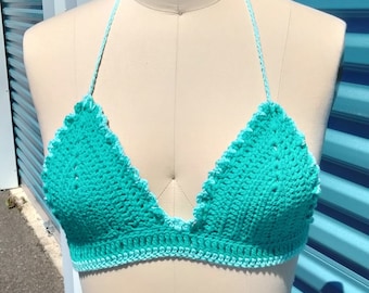 Coachella, Concert, Beachwear, Crochet Bralette, 60's BoHo Summer, Crochet Crop Top, Festival Halter, Cotton Bra, Summer Fair, Handmade