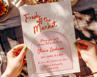 Fresh off the Market Bridal Shower Invitation - Editable Template | DIY Hand Drawn Farmer's Market Wedding Shower Invite S898
