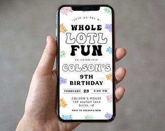 Axolotl Birthday Invitation Text Template | Editable Whole Lotl Fun Birthday Paperless Invite | Alotl Fun Birthday E-invite S572