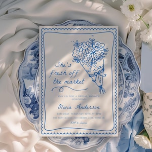 She's Off The Market Bridal Shower Invitation - Editable Fresh Off the Market Template - Hand Drawn Love in Bloom Wedding Shower Invite S748
