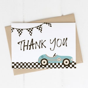 Bedankkaartsjabloon raceauto | Bewerkbare TWEE snelle 2e verjaardagsfeestje afdrukbare Thank You Fast ONE s437
