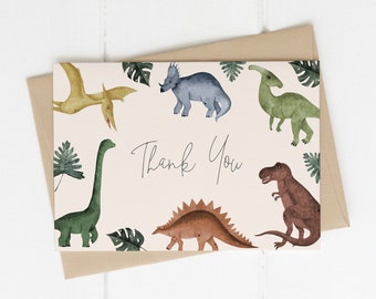 Dinosaur Thank You card file | Stomp Chomp Roar Wild One Muted Dino Birthday Thank You Printable S230