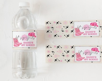 Editable Cowgirl Water Bottle Label | Western Let's Go Girls Water Bottle Template Girl Baby Shower S536