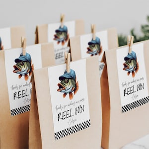 Editable Fish Thank You Favor Tag Template | Reel Fun Bass Birthday Party Gift Tag | Fishing Boy Birthday S552