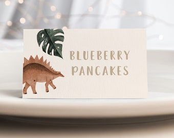 Dinosaur Food Tent Template | Editable Dino Birthday Place Cards | Dinosaur Baby Shower Folded Name Tag Printable Label S230