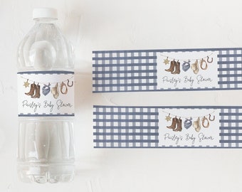 Cowboy Water Bottle Label Template | Western Clothesline Editable Water Bottle Wrap Boy Baby Shower S227