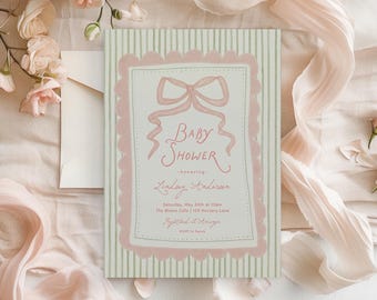 Sjabloon vintage uitnodiging babyshower meisje - bewerkbare eigenzinnigheid babyshower uitnodiging - grillige digitale download S1004