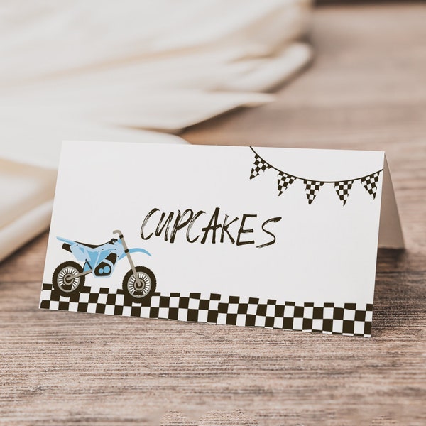 Dirt Bike Food Tent Template | Editable Racing Baby Shower Place Card | TWO Fast Birthday Fast ONE Folded Name Tag Printable Label S533