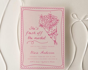 Fresh Off the Market Bridal Shower Invitation Template | Editable Fresh off the Market Hand Drawn Farmer's Market Wedding Shower Invite S765