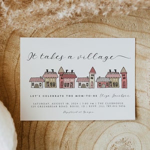 It Takes a Village-babyshoweruitnodiging | New Kid on the Block Baby strooi nodigt uit tot bewerkbare sjabloon Buurtdouche