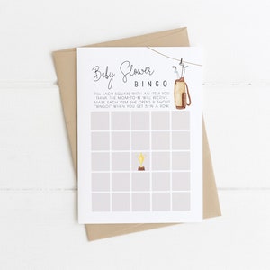 Golfbingosjabloon voor babyshower | Bewerkbaar Een beetje putter is onderweg Afdrukbaar bingokaartspel babyshower S539 S714
