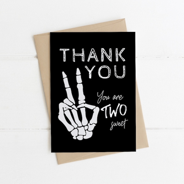 2nd Birthday Thank You card Template | Editable Bad 2 the Bone Birthday Thank You card | Fall Skeleton Stationery S366