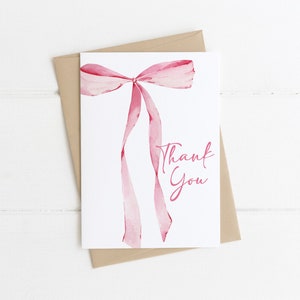 Sjabloon voor bedankkaartjes met strik | Bewerkbare strik babyshower bedankkaart briefpapier | 1e verjaardag meisje bedankt S580