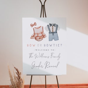 Gender Reveal Welcome Sign | Bow or Bowtie Blue or Pink He or She Editable Template | Girl or Boy S466
