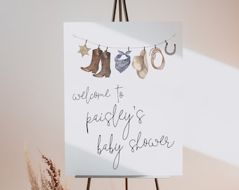 Cowboy Baby Shower Welcome Sign | Western Wild West Boy Baby Sprinkle Welcome Decor Editable Template S227