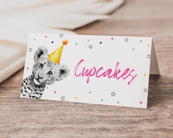 Editable Party Animals Food Tent Template | Girl Calling All Party Animals Place Card or Name Tag S595