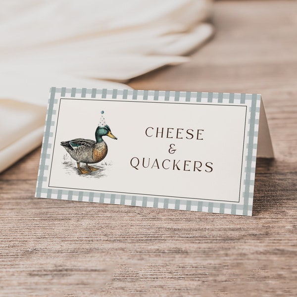Editable Duck Food Tent Template | Boy One Lucky Duck Birthday Printable Place Card | Little Duck Party Name Tag S557