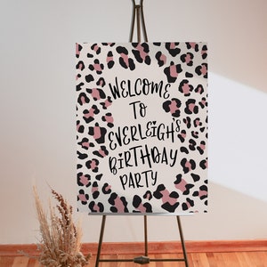 Wild One Welcome Sign Template | Pink Leopard Two Wild Birthday Party Editable Printable Welcome Decor Cheetah Print S242
