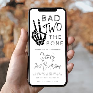 Bad Two the Bone 2nd Birthday Invitation Text Template Editable Fall
