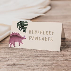 de tente de nourriture pour dinosaure | marque-places d'anniversaire dino roses modifiables | Etiquette imprimable pour baby shower dinosaure fille pliée S579