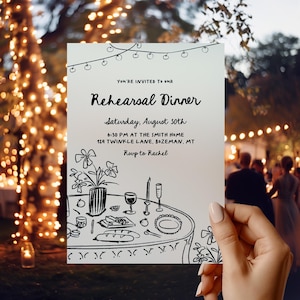 Rehearsal Dinner Party Invitation Template | Editable Hand Drawn Wedding Rehearsal Dinner Invite S691