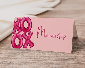 Editable Galentine's Party Food Tent Template | Valentine's Day Party Place Cards | XOXO Folded Name Tag S583