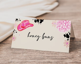 Cowgirl Food Tent Editable Template | Girl My 1st Rodeo Birthday Place Card | Disco Cowgirl Party Printable Name Tag S536