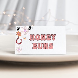 Cowgirl Food Tent Printable Editable Template | Girl My 1st Rodeo Birthday Place Card | Space Cowgirl Party Name Tag S281