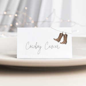 Cowboy babyshower voedseltent bewerkbare sjabloon | Westernrodeo-plaatskaarten gevouwen naamplaatje Afdrukbaar label S227 S228 S245 S253 S262