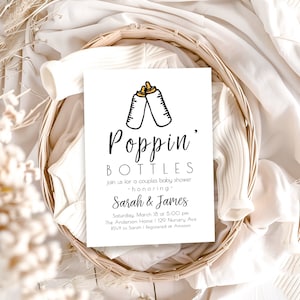 Editable Couples Baby Shower Invitation | Poppin Bottles Co-ed Baby Shower Invite | Diaper Keg Template Gender Neutral S113