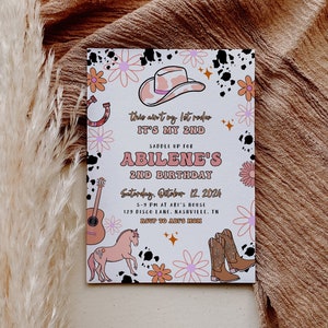 2nd Rodeo Birthday Invitation | Our Little Cowgirl is Two Wild West 2nd Bday Editable Template Western Invite S281